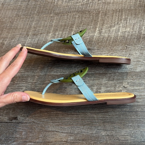 Tory Burch Miller T Strap Sandals Women’s 6M Green & Blue Leather - Picture 5 of 12